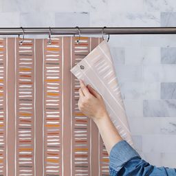 ArtzFolio Peach & White Aabstract Printed Waterproof Shower Curtain-18