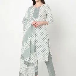 R&B Women Floral Printed Pure Cotton Kurta With Trousers & Dupatta-picture-28