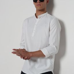 SHOWOFFFF Mandarin Collar Long Sleeves Slim Fit Casual Cotton Shirt-picture-13