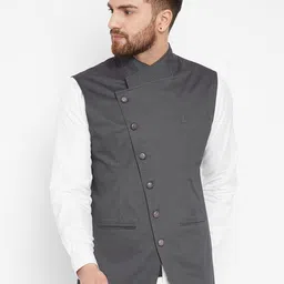 Hypernation Men Woven Design Pure Cotton Nehru Jackets-2