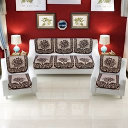 BIGGER FISH Coffee Brown Cotton Sofa Cover-image-83