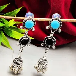 Yash Jewels Emporiums Silver Plated Stones Studded & Beads Beaded Dome Shaped Jhumkas-image-75