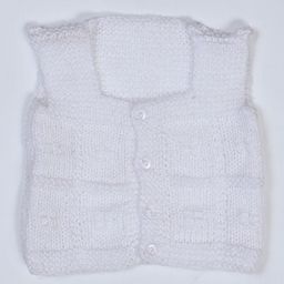 USHA ENTERPRISES Sleeveless Hand Knitted Checked Pattern Vest - White-image-50