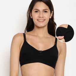 Bella Mama Cotton Elastane Anti-bacterial Nursing Bra - Black-image-24