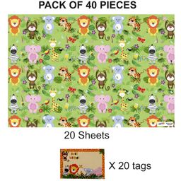 Party Anthem Jungle Animals Gift Wrapping Paper with Name Tags Green - Pack of 40-image-54