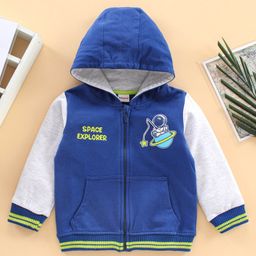 Babyhug Full Sleeves Hooded Sweat Jacket Astronaut Print - Navy Blue-image-20