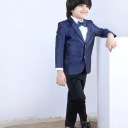 Babyhug Full Sleeves 3 Piece Party Suit - Blue-picture-2