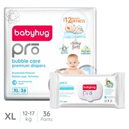 Babyhug Pro Bubble care premium Pant Style Diaper Extra Large - 36 Pieces & Babyhug Pro pH 55 Moisture Balance Bamboo Wipes - 72 pieces-9