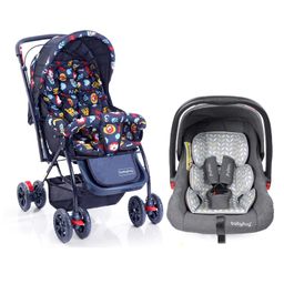 Babyhug Amber Car Seat Cum Carry Cot With Rocking Base & GreyBabyhug Cosy Cosmo Stroller With Reversible Handle & Back Pocket - Navy Blue-42