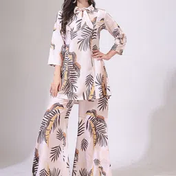 FAB GALAXY Floral Printed Tie Up Neck Tunic With Palazzo Co-Ords-image-27