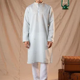 5 Stitch Ethnic Motifs Embroidered Band Collar Straight Kurta With Pyjamas-image-45