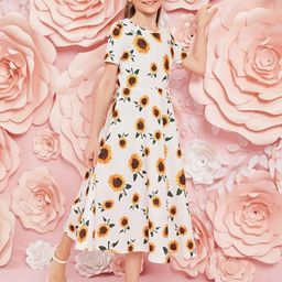 YK Girls Floral Printed A-Line Midi Dress-image-96