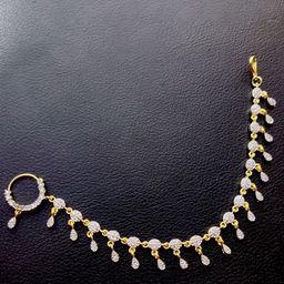 Opal Touch Gold-Plated Cubic Zirconia Studded Chained Nosepin-image-58