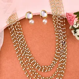 ORANGENYSHA Gold Plated Layered & Beaded Jewellery Set-26
