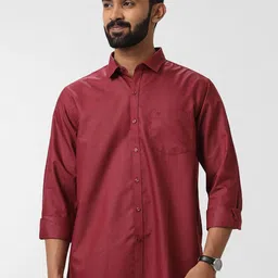 Viveagham Men Classic Fit Solid Spread Collar Silk Casual Shirt-image-36