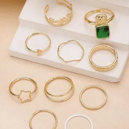 Bohey by KARATCART 10Pcs Gold-Plated Intricate Details Finger Ring-16