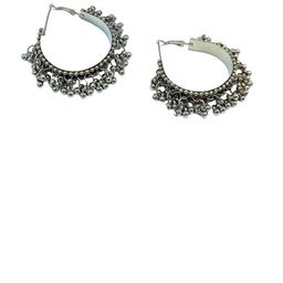 Yash Jewels Emporiums Silver Plated Ghungroo Beaded Oxidised Contemporary Hoop Earrings-image-53
