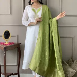 KALINI Floral Embroidered Zari Straight Kurta With Trousers And Dupatta-picture-42
