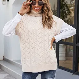 StyleCast Women Self Design Cable Knit Longline Sweater Vest-picture-46