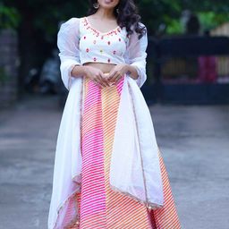 FABPIXEL Embroidered Mirror Work Semi-Stitched Lehenga & Unstitched Blouse With Dupatta-picture-7