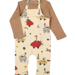 My Milestones Infant Boys Printed Cotton Dungaree With T-Shirt-97
