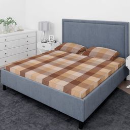 THE CONVERSION Brown & Beige Checked Pure Cotton 210 TC King Bedsheet Set-2.28 m x 2.40 m-image-56