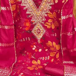 BlissFlair Floral Printed Sequinned Chanderi Silk Unstitched Dress Material-image-82