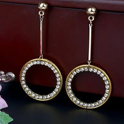 KPOP Gold Plated Rhinestone Contemporary Drop Earrings-image-6