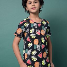 Crimsoune Club Boys Floral Printed Slim Fit Cotton T-shirt-image-73