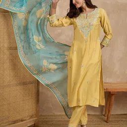 Moda Rapido Women Ethnic Motifs Embroidered Regular Kurta with Trousers & Dupatta-picture-34