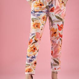 DressBerry Women Floral Printed Classic Easy Wash Pleated Trousers-image-72