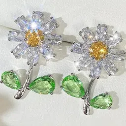 AKISON JEWELS White Zircon Floral Studs Earrings-picture-6