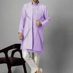 Utsav Fashion Floral Embroidered Dupion Silk Kurta With Trousers & Long Jacket-picture-18