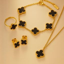 Bauble Cluster Gold Plated Stainless Steel Anti Tarnish Clover Jewellery Set-image-78