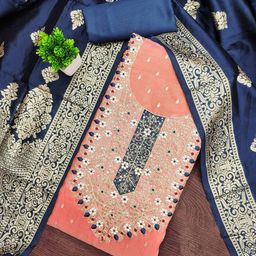 MANVAA Floral Woven Design Sequnnied Silk Chiffon Unstitched Dress Material-picture-22