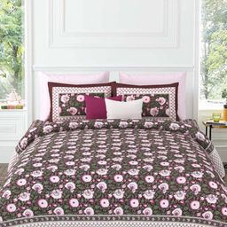 LIVING ROOTS Red label Brown Floral Pure Cotton 250 TC King Bedsheet Set-2.64 m x 2.64-image-74