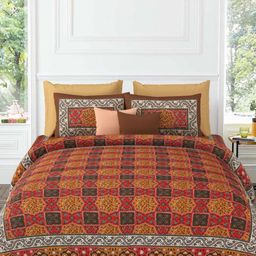 LIVING ROOTS Super King Size Jaipur Block Print Cotton Bedsheet With 2 Pillow Covers-27