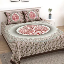LIVING ROOTS Block Jaal Brown Floral Pure Cotton 250 TC King Bedsheet Set-2.28 m x 2.64 m-image-38