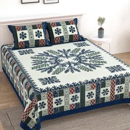 LIVING ROOTS Block Jaal Blue Floral Pure Cotton 250 TC King Bedsheet Set-2.28 m x 2.64 m-image-19