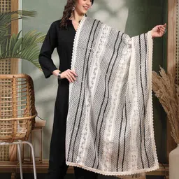 Clora Creation Chevron Printed Mirror Work Pure Cotton Dupatta image 5
