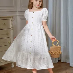 BAESD Embellished Embroidered Puff Sleeve A-Line Dress-15