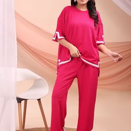 SRUTVA FASHION Self Design Round Neck Top With Palazzos Co-Ords-image-77