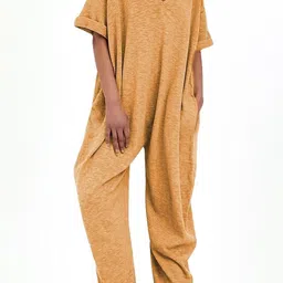 Stylecast X KPOP Basic Yellow V-Neck Solid Short Sleeves Polyester Basic Jumpsuit-picture-21