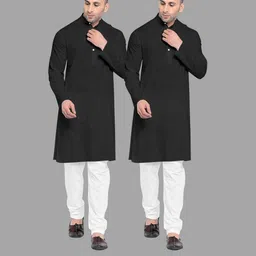 VS MALL Black Cotton Blend Kurta Sets-picture-49