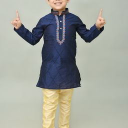 NFC CREATION Boys Ethnic Motifs Embroidered Regular Thread Work Dupion Silk Kurta with Pyjamas-image-10