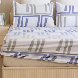 HOMEMONDE White & Grey Printed Cotton 210 TC Single Bedsheet Set 1.82m x 1.21m-image-19