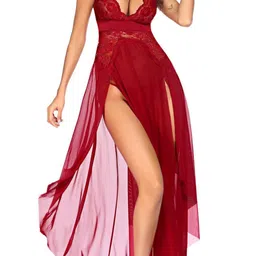 HOT BEES Self-Designed Baby Doll Night Wear HBMRNBD23-MAROON-image-6