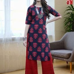HERE&NOW Selection Of 2 Floral Printed Round Neck Straight Kurta-image-62