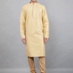 Manish Creations Geometric Woven Design Band Collar Jacquard Kurta with Churidar-image-31