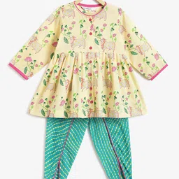 Campana Girls Floral Printed Empire Pure Cotton Kurta with Dhoti Pants-picture-7